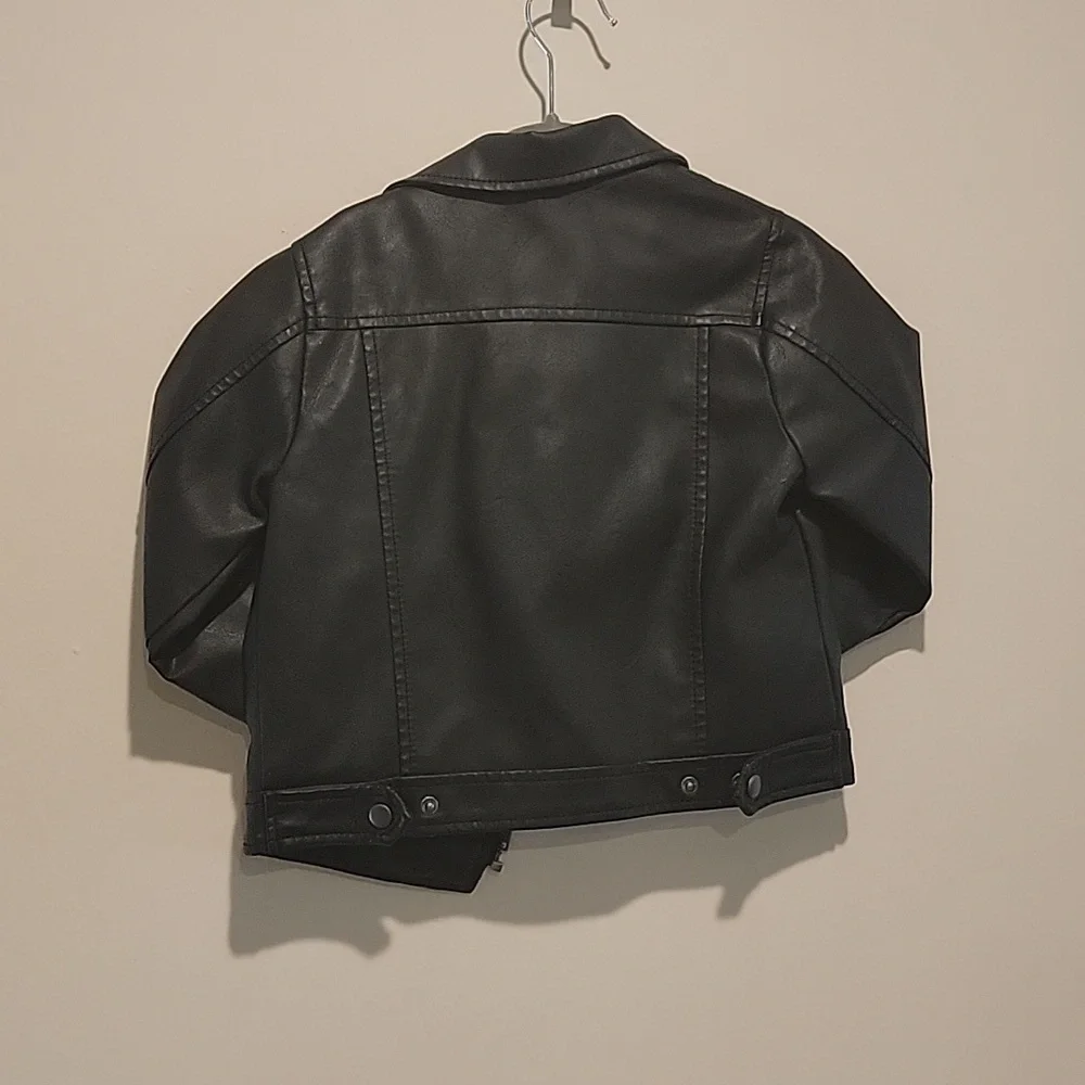 Zara boys faux leather jacket assymetrical black 3-4 years old